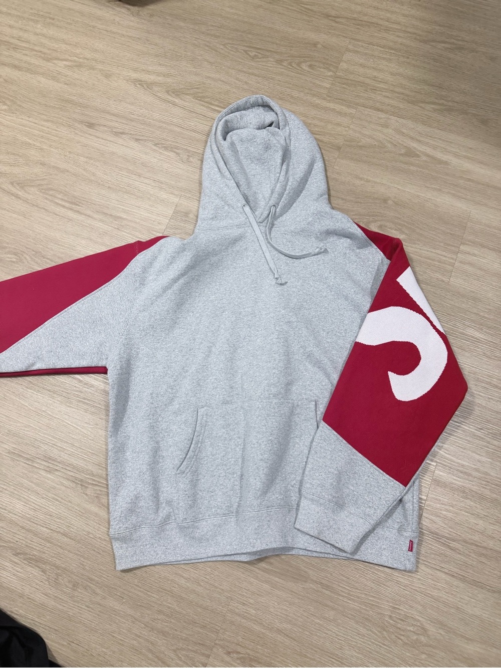 Supreme grey and red hoodie